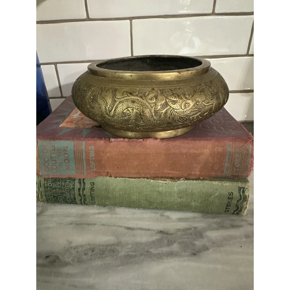 Antique Xuande Mark 18th/19th C. Chinese Brass Incense Bowl Dragon-design Heavy